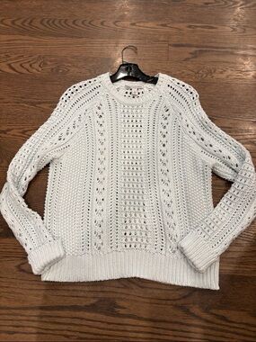 Autumn Cashmere Light Blue Open-Knit Crewneck Sweater